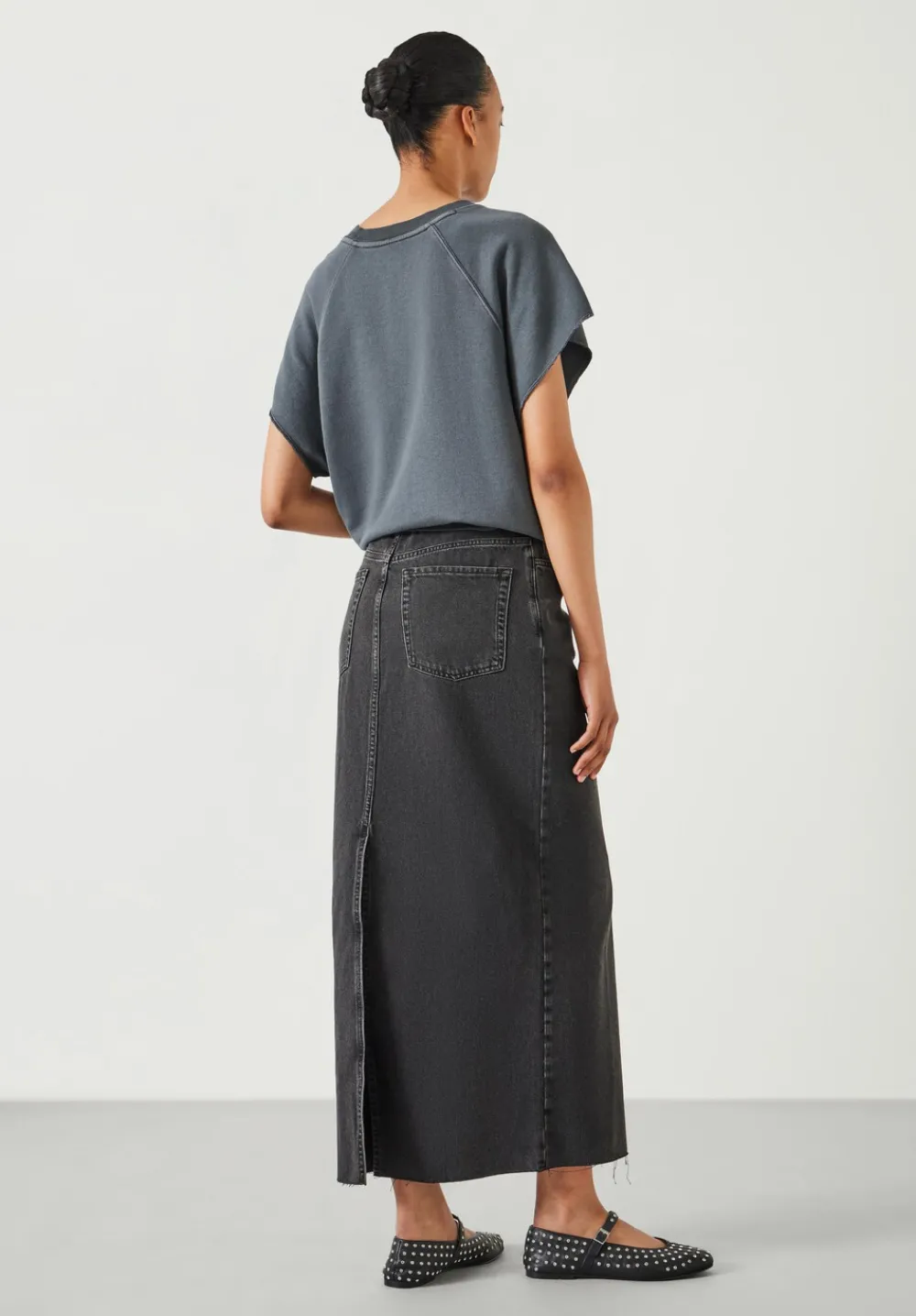 hush Skirts|Rylie Denim Maxi Skirt Washed Black