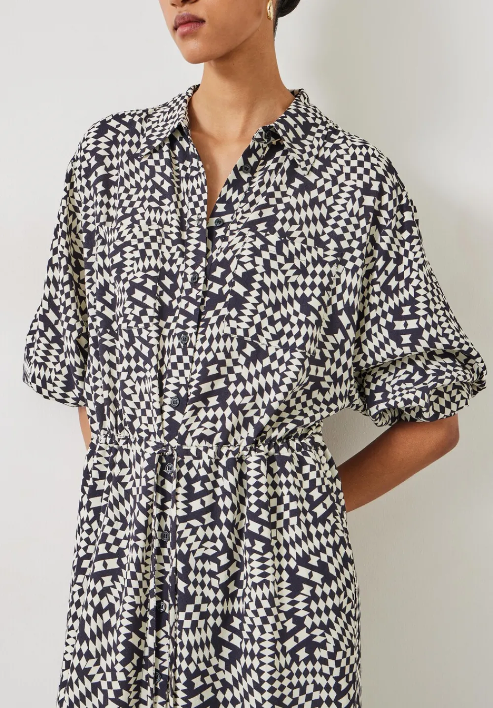 hush Dresses|Sabrina Relaxed Maxi Shirt Dress Mini Geo Black