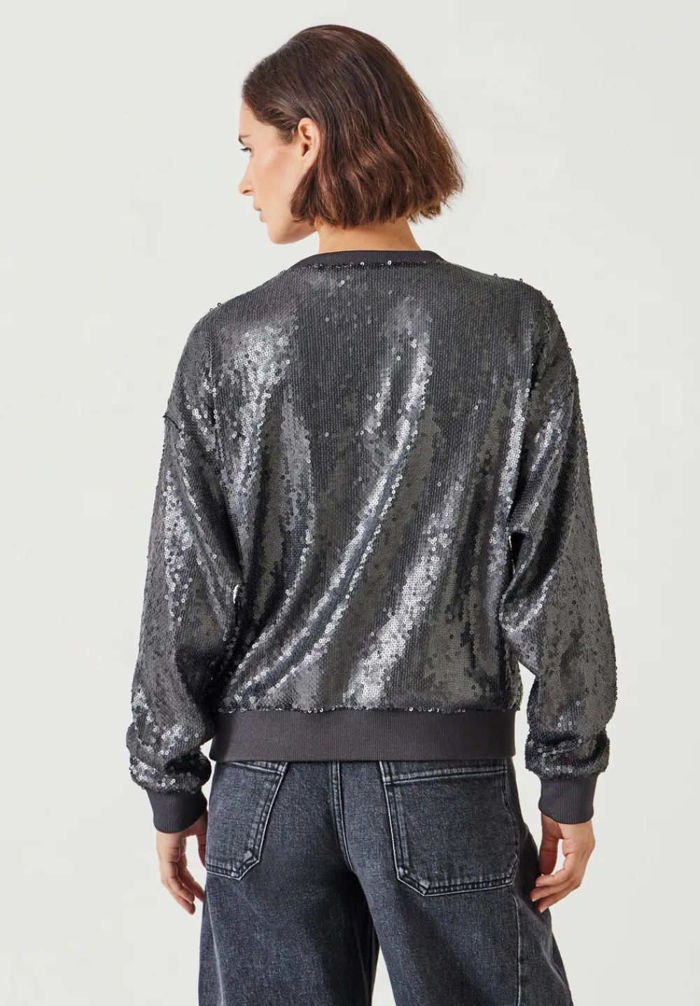 hush Sweatshirts & Hoodies|Sadie Sequin Sweatshirt Gunmetal Silver
