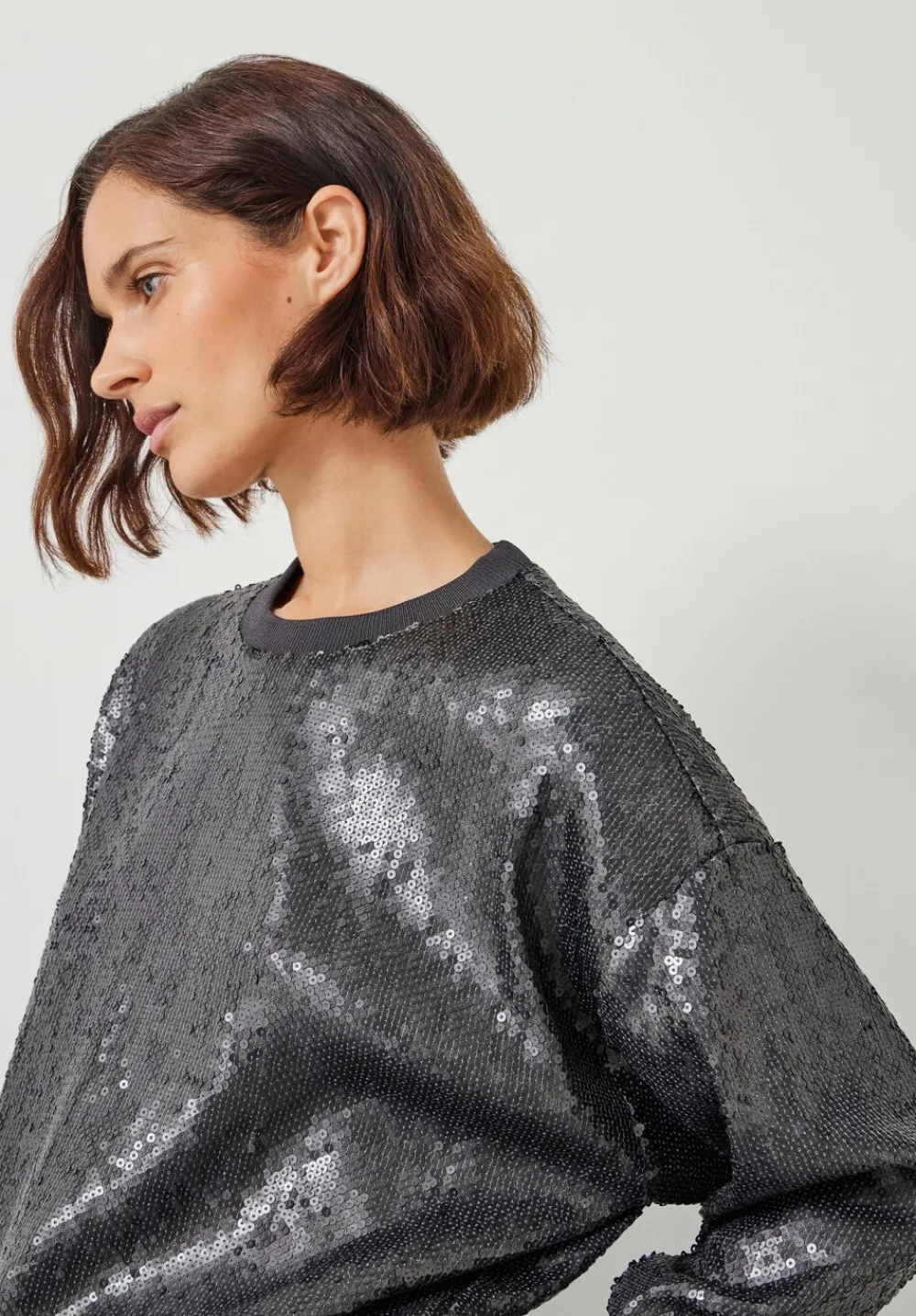 hush Sweatshirts & Hoodies|Sadie Sequin Sweatshirt Gunmetal Silver