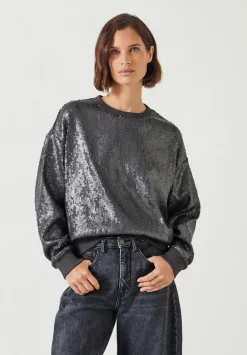 hush Sweatshirts & Hoodies|Sadie Sequin Sweatshirt Gunmetal Silver