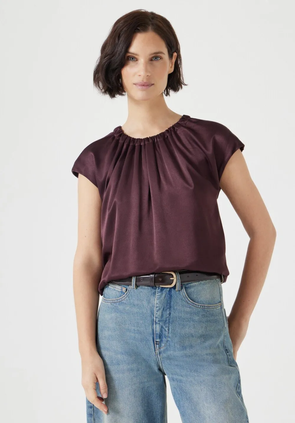hush Shirts & Blouses|Satin Circular Top Fudge Brown