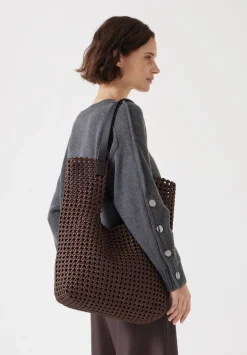 hush Bags|Satin Weave Tote Bag Chocolate Brown