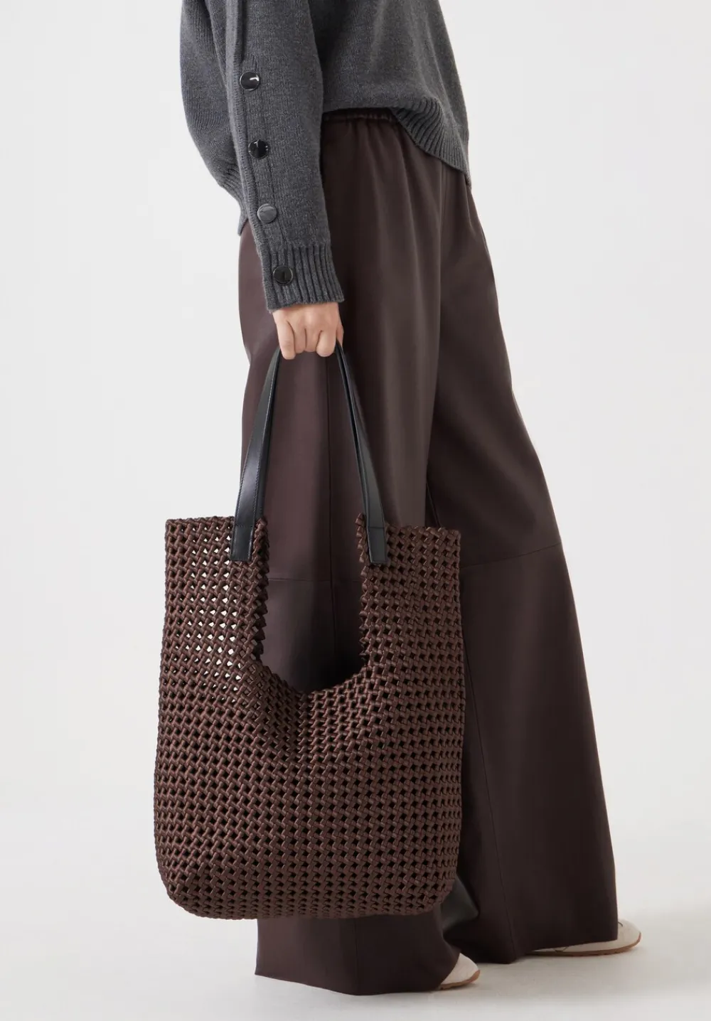 hush Bags|Satin Weave Tote Bag Chocolate Brown