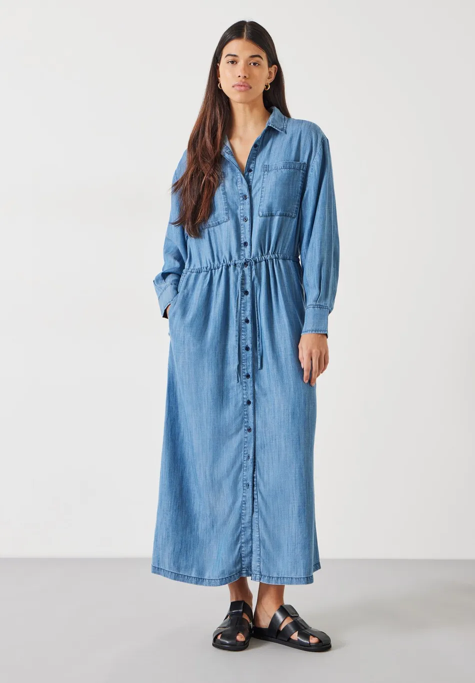 hush Dresses|Savannah Maxi Relaxed Shirt Dress Mid Authentic Blue