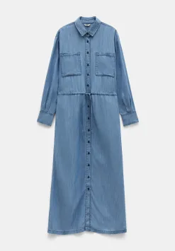hush Dresses|Savannah Maxi Relaxed Shirt Dress Mid Authentic Blue