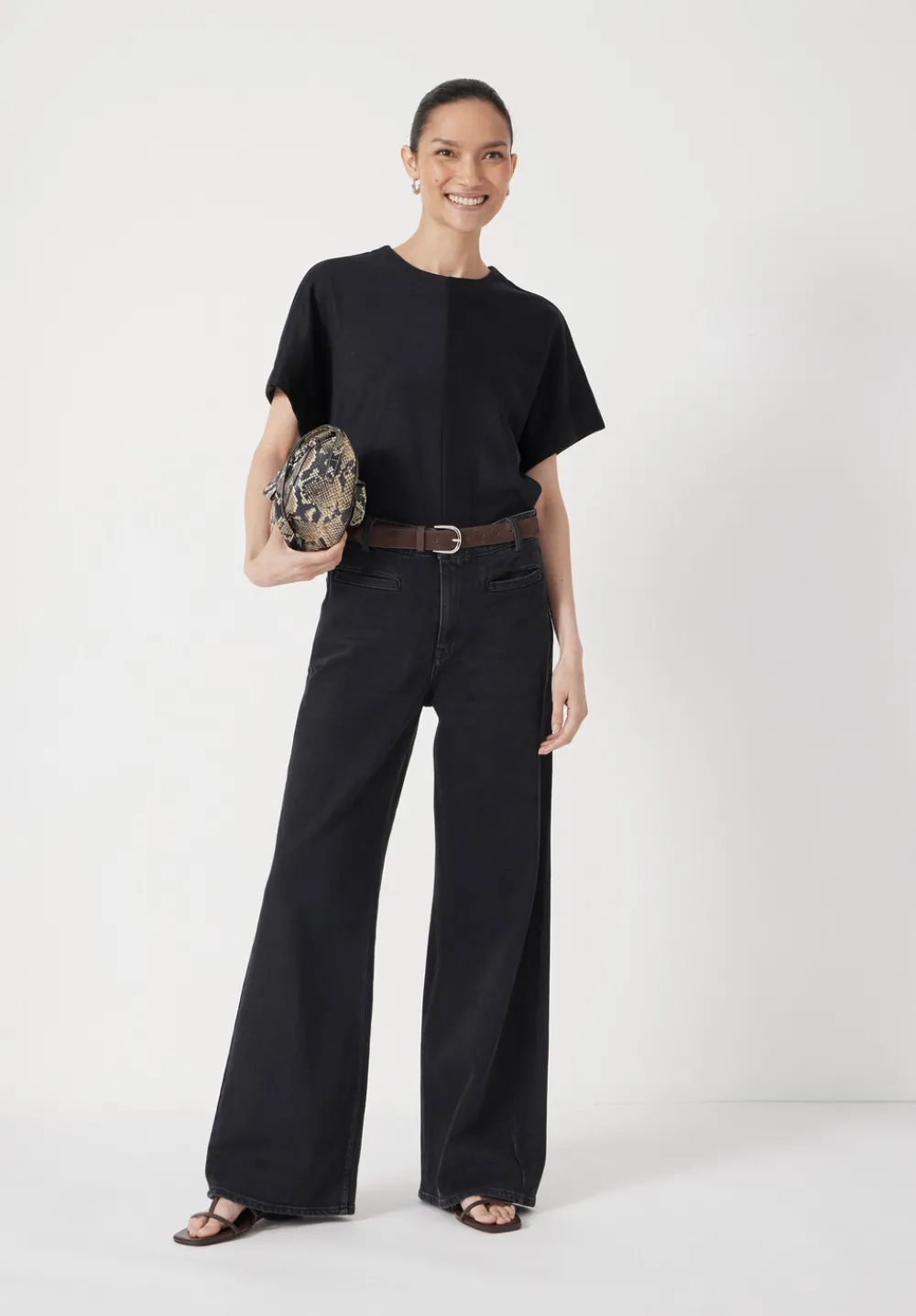 hush Tops & T-Shirts|Seam Detail Short Sleeve Top Black