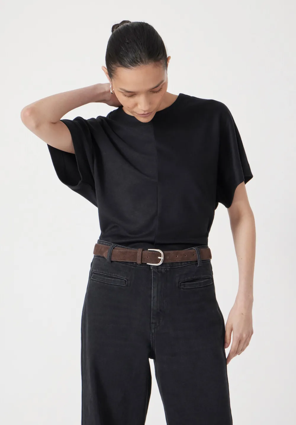 hush Tops & T-Shirts|Seam Detail Short Sleeve Top Black