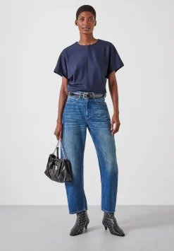 hush Tops & T-Shirts|Seam Detail Short Sleeve Top Navy