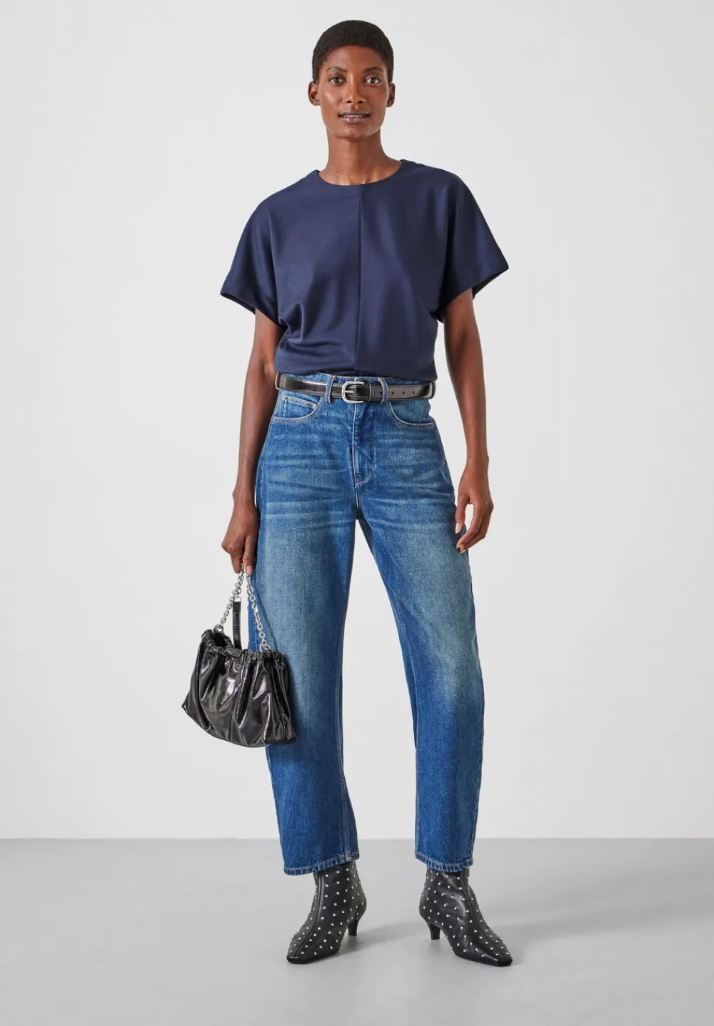 hush Tops & T-Shirts|Seam Detail Short Sleeve Top Navy