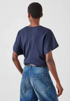 hush Tops & T-Shirts|Seam Detail Short Sleeve Top Navy