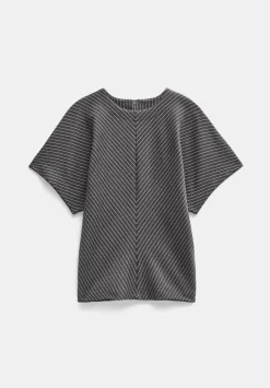 hush Tops & T-Shirts|Seam Detail Short Sleeve Top Grey Pinstripe