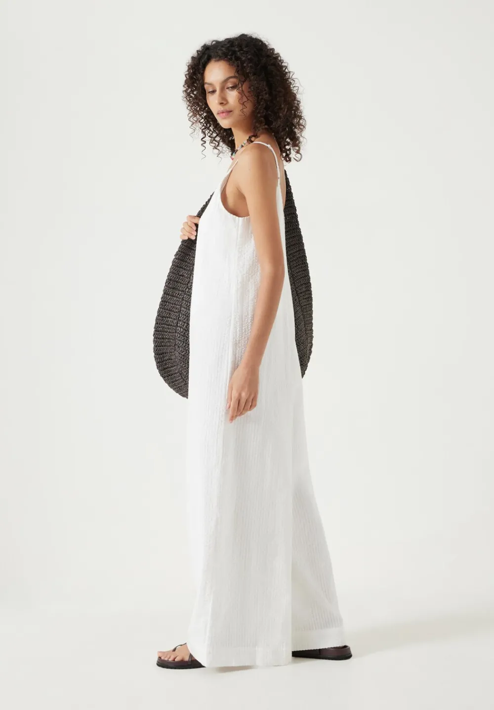 hush Jumpsuits|Dresses|Seersucker Cotton Wide Leg Jumpsuit White
