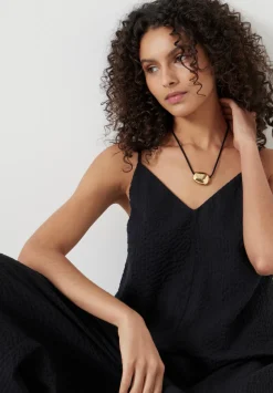hush Jumpsuits|Dresses|Seersucker Cotton Wide Leg Jumpsuit Black