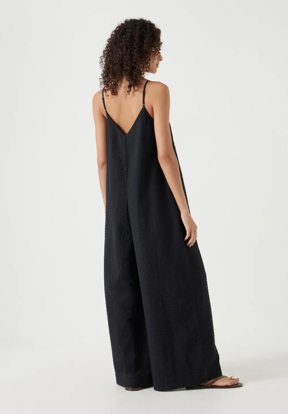 hush Jumpsuits|Dresses|Seersucker Cotton Wide Leg Jumpsuit Black