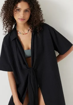 hush Swimwear & Beachwear|Seersucker Tie Front Beach Dress Black