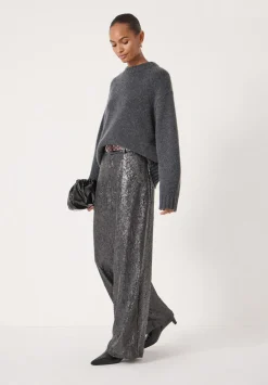 hush Joggers & Leggings|Sequin Wide Leg Trouser Charcoal Grey