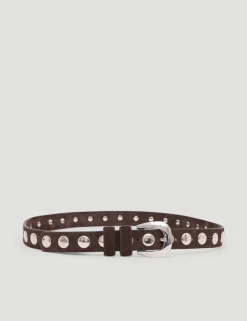 hush Belts|Seren Suede Studded Belt Dark Brown