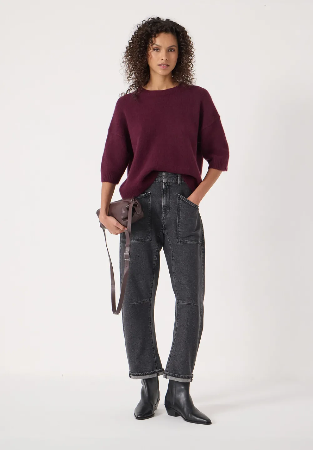 hush Jumpers & Cardigans|Short Sleeve Chunky Cashmere Tee Burgundy Purple