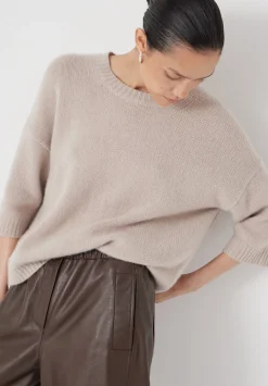 hush Jumpers & Cardigans|Short Sleeve Chunky Cashmere Tee Almond