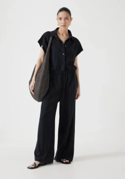 hush Jumpsuits|Dresses|Short Sleeve Wide Leg Jersey Jumpsuit Black