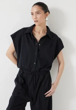 hush Jumpsuits|Dresses|Short Sleeve Wide Leg Jersey Jumpsuit Black