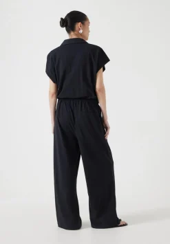 hush Jumpsuits|Dresses|Short Sleeve Wide Leg Jersey Jumpsuit Black