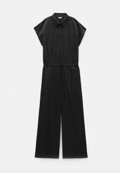 hush Jumpsuits|Dresses|Short Sleeve Wide Leg Jersey Jumpsuit Black