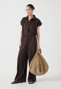 hush Jumpsuits|Dresses|Short Sleeve Wide Leg Jersey Jumpsuit Chocolate brown