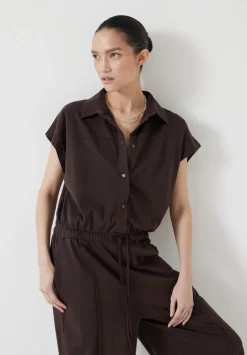 hush Jumpsuits|Dresses|Short Sleeve Wide Leg Jersey Jumpsuit Chocolate brown