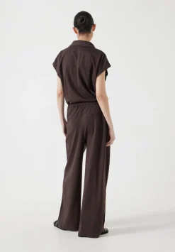 hush Jumpsuits|Dresses|Short Sleeve Wide Leg Jersey Jumpsuit Chocolate brown