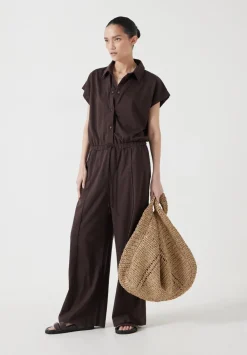 hush Jumpsuits|Dresses|Short Sleeve Wide Leg Jersey Jumpsuit Chocolate brown
