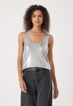 hush Tops & T-Shirts|Slub Vest Silver Metallic