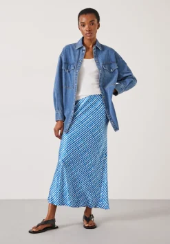 hush Skirts|Simone Slinky Midi Skirt Watercolour Gingham Dark Blue
