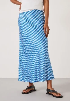 hush Skirts|Simone Slinky Midi Skirt Watercolour Gingham Dark Blue