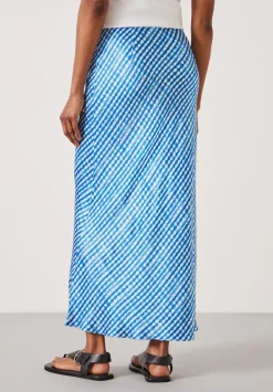hush Skirts|Simone Slinky Midi Skirt Watercolour Gingham Dark Blue