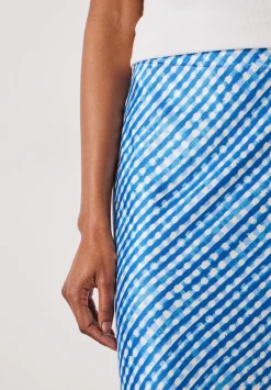 hush Skirts|Simone Slinky Midi Skirt Watercolour Gingham Dark Blue