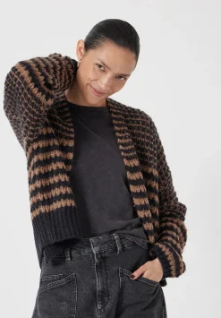 hush Jumpers & Cardigans|Skye Wool Blend Stripe Cardigan Black/ Brown Stripe