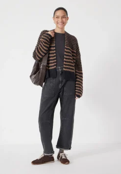hush Jumpers & Cardigans|Skye Wool Blend Stripe Cardigan Black/ Brown Stripe