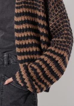 hush Jumpers & Cardigans|Skye Wool Blend Stripe Cardigan Black/ Brown Stripe