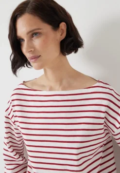 hush Tops & T-Shirts|Slash Neck Stripe Top Off White /Bright Red