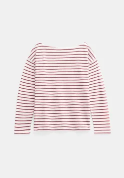 hush Tops & T-Shirts|Slash Neck Stripe Top Off White /Bright Red