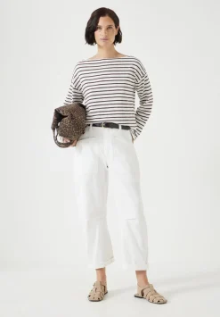 hush Tops & T-Shirts|Slash Neck Stripe Top Off White /Raisin Brown