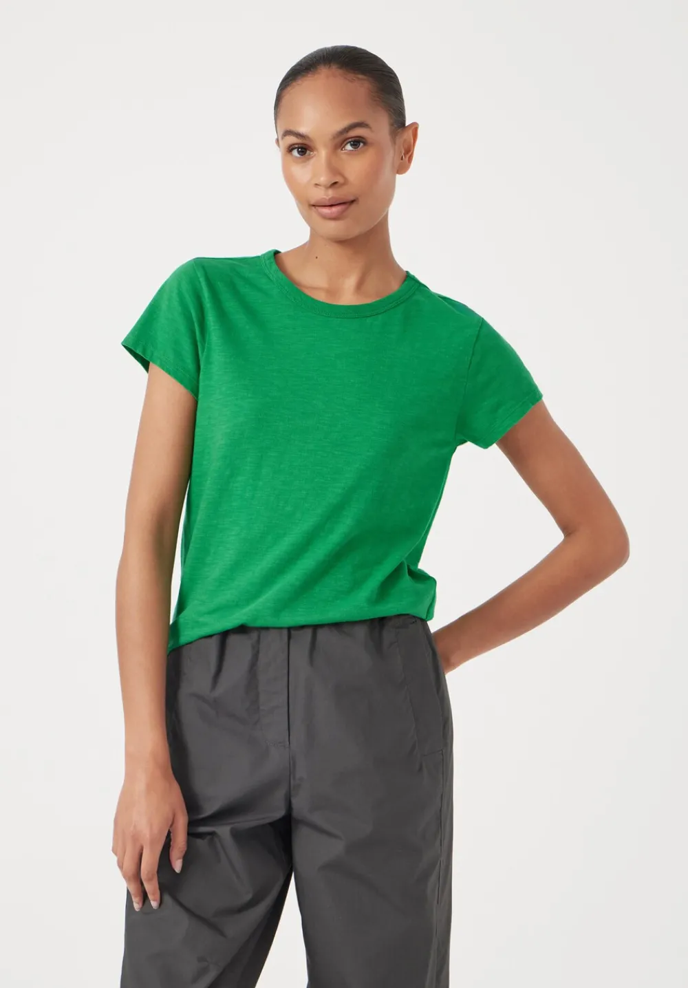 hush Tops & T-Shirts|Slim Fit Slub Cotton Crew Neck T-Shirt Vibrant Green
