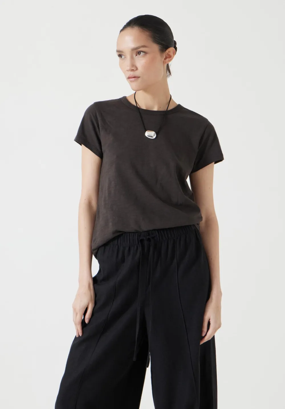 hush Tops & T-Shirts|Slim Fit Slub Cotton Crew Neck T-Shirt Chocolate