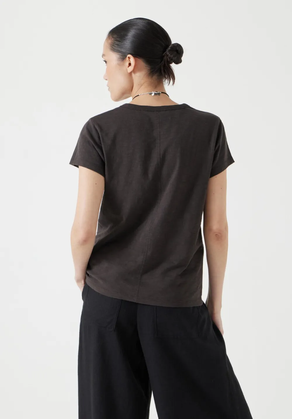 hush Tops & T-Shirts|Slim Fit Slub Cotton Crew Neck T-Shirt Chocolate