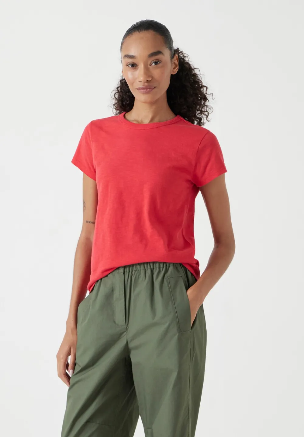 hush Tops & T-Shirts|Slim Fit Slub Cotton Crew Neck T-Shirt Bright Red