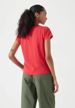 hush Tops & T-Shirts|Slim Fit Slub Cotton Crew Neck T-Shirt Bright Red