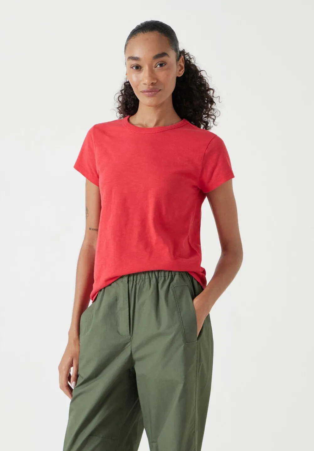 hush Tops & T-Shirts|Slim Fit Slub Cotton Crew Neck T-Shirt Bright Red