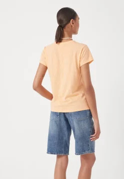 hush Tops & T-Shirts|Slim Fit Slub Cotton Crew Neck T-Shirt Peach Orange